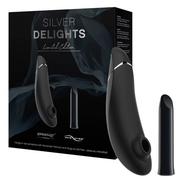 Womanizer Silver Delights - melnās krāsas gaisa viļņu vibratora komplekts