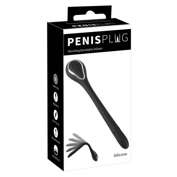 Penis Plug Dilator - dobíjací vibrátor na močovú trubicu (0,6-1,1 cm) - čierny