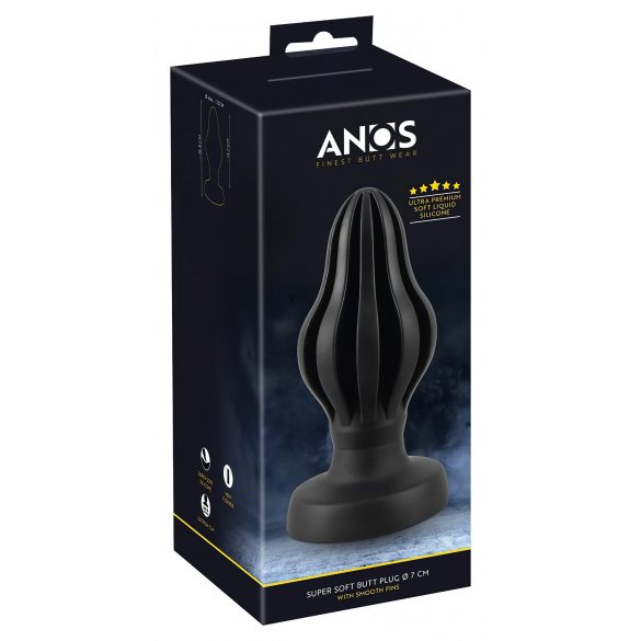 ANOS - itin lankstus, reljefuotas analinis dildo - 7 cm (juodas)