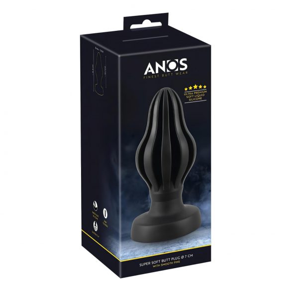 ANOS - ribbed soft anal plug - 7cm (black)