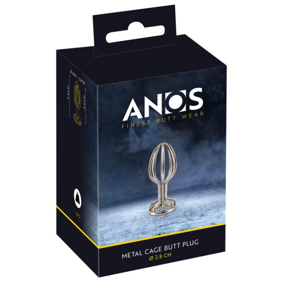 ANOS Metal (2,8 cm) - stalowe dildo analne w klatce (srebrne)