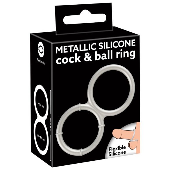 You2Toys - Metalen featuring dubbele siliconen penis- en teelbalring (zilver)