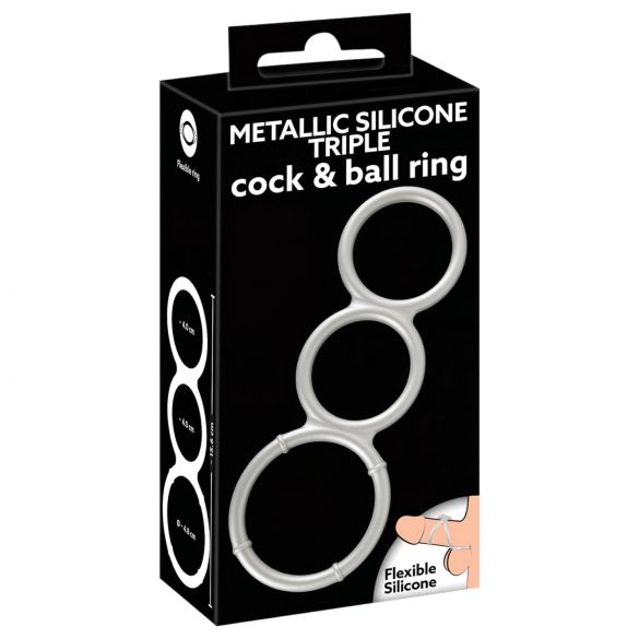 You2Toys - Metal Effect Triple Silicone Cock and Ball Ring (Silver)