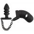 Black Velvet Silicone Penis Cage with Anal Dildo (Black)