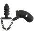 Black Velvet Silicone Penis Cage with Anal Dildo (Black)