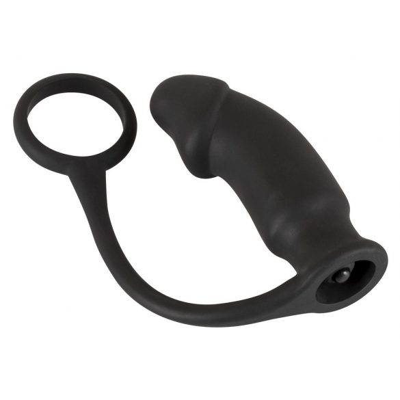 Black Velvet Anal Vibrator with Cock Ring (Black)