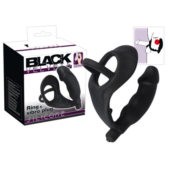 Velvet Negru - vibrator anal cu inel pentru penis și testicule (negru)