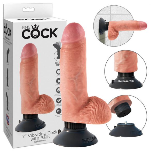 King Cock 7 paindlik, munanditega, iminapaga vibraator (18 cm) - naturaalne