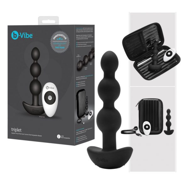 b-Vibe - τριπλό σφαιρίδιο, επαναφορτιζόμενος πρωκτικός δονητής (μαύρο)