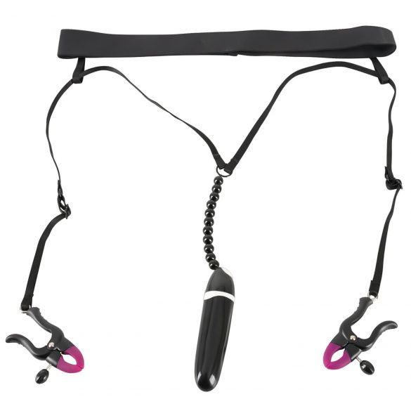 Bad Kitty - Crotchless Panties with Clamps and Vibrator - Black (S-L)