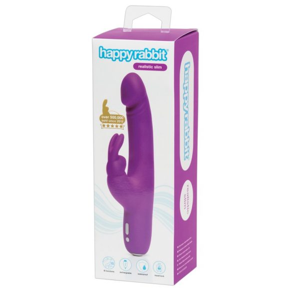 Happyrabbit Realistisk Slim - uppladdningsbar kanin-vibrator (lila)