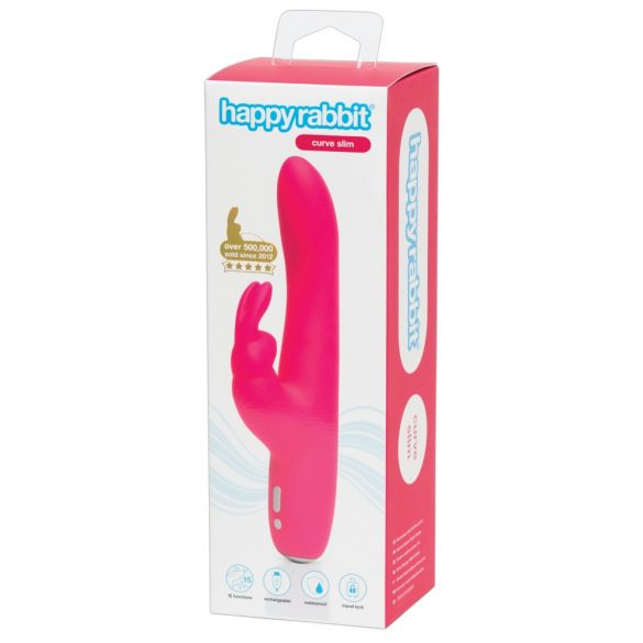 Happyrabbit Curve Slim - vodoodporen vibrator s paličico za polnjenje (roza)