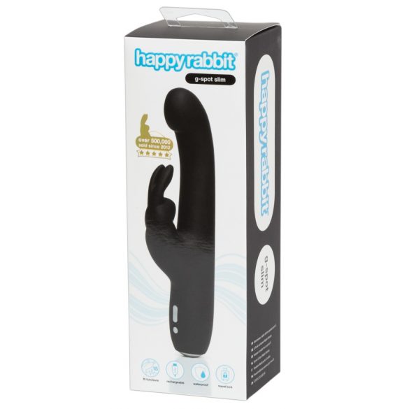 Happyrabbit G-Spot Slim - vibrator impermeabil cu stimulator pentru clitoris (negru)