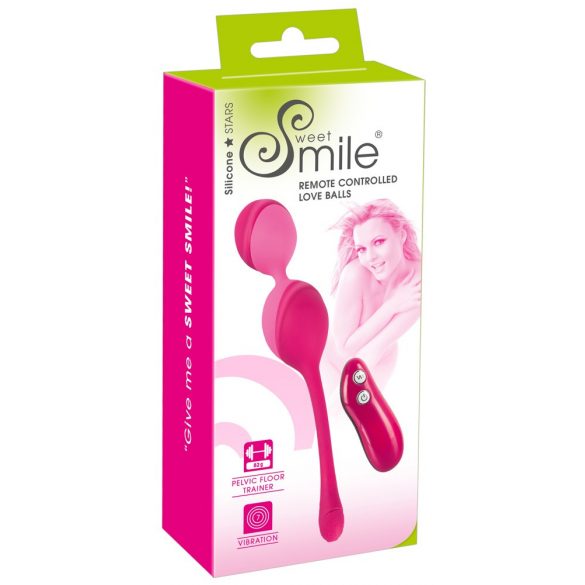 SMILE Love Balls - 82g - akumuliatorinis, radijo bangomis valdomas vibruojantis kiaušinis (rožinis)