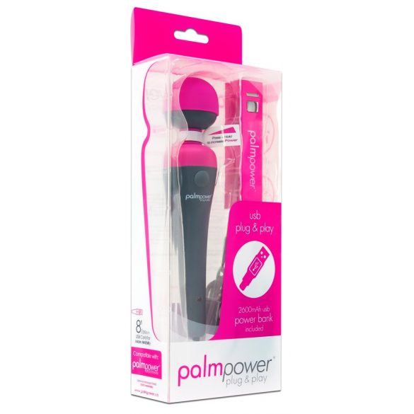 PalmPower Wand - vibrator de masaj cu powerbank (roz-gri)