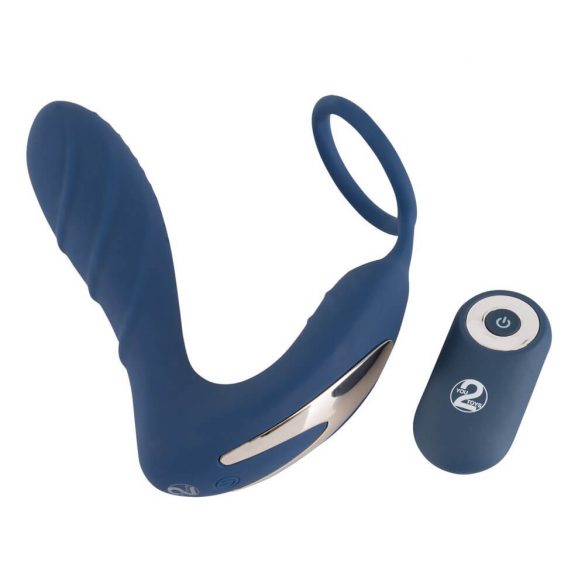 You2Toys Dop pentru prostată - vibrator anal cu inel pentru penis (albastru)