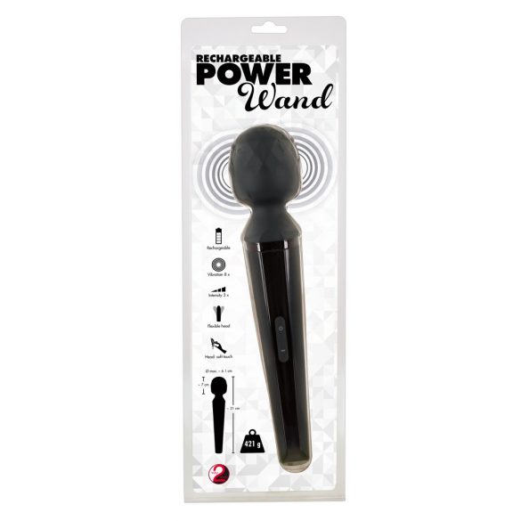 You2Toys Power Wand - įkraunamas masažuoklis vibratorius (juodas)