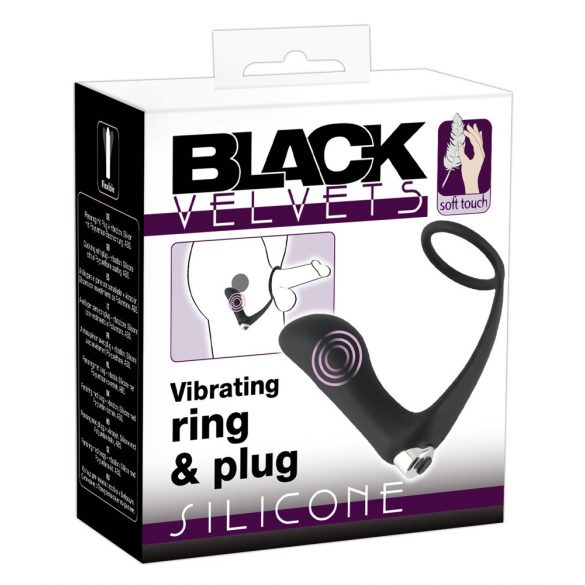 Battery-Powered Silicone Anal Vibrator with Penis Ring (Black)