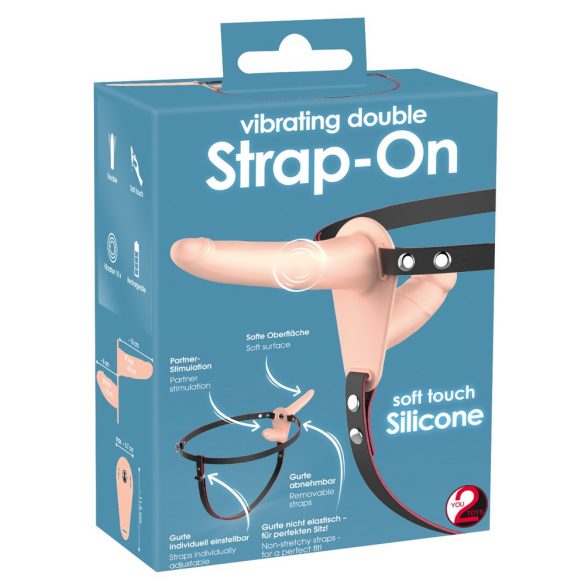 You2Toys - Strap-On - dvojni vibrator za polnjenje in pritrditev (naravni)