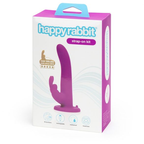 Happyrabbit Strap-On - vibračný pásik so zajačikom (fialový)
