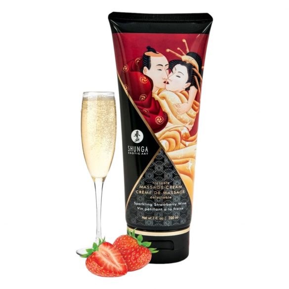 Shunga - masážny krém - jahoda (200 ml)