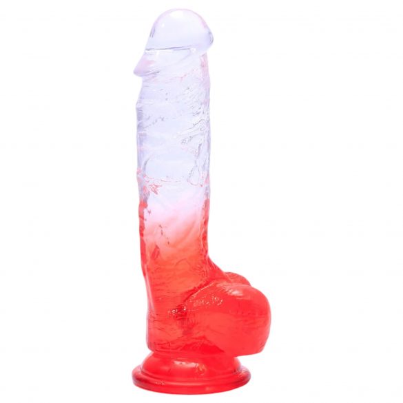 Sunfo - zaciskane, realistyczne dildo do jąder - 21 cm (półprzezroczysto-czerwone)