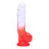 Sunfo - realistični testisi dildo s ljepljivim potplatom - 21 cm (prozirno-crveni)