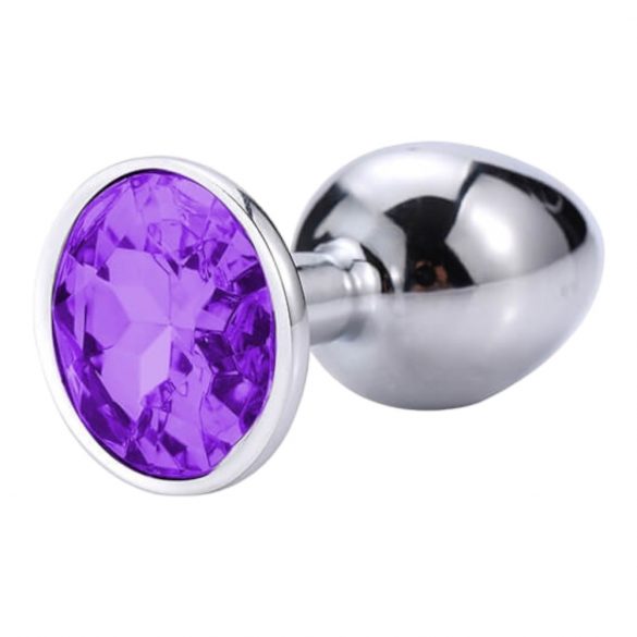 Plug anale in metallo con gemma decorativa (argento-viola)