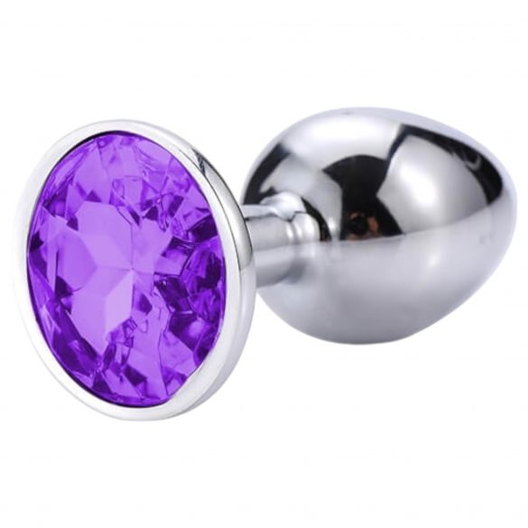 Plug anale in metallo con gemma decorativa (argento-viola)