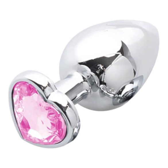 Sunfo - metallist anaaldildo südamekujulise kiviga (hõbe-roosa)
