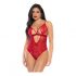 Lace Bodysuit with Garter (Red)  - L/XL