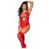 Lace Bodysuit with Garter (Red)  - L/XL