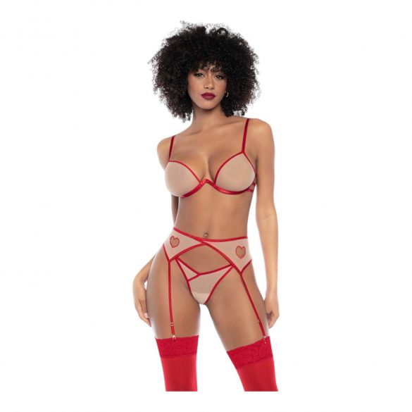 Mapalé - 3-Piece Bra Set with Cutout (Red-Nude)  - L/XL