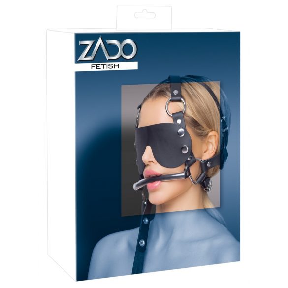 ZADO - Echtes Ledermaske mit Gebiss und Führungsleine (Schwarz)