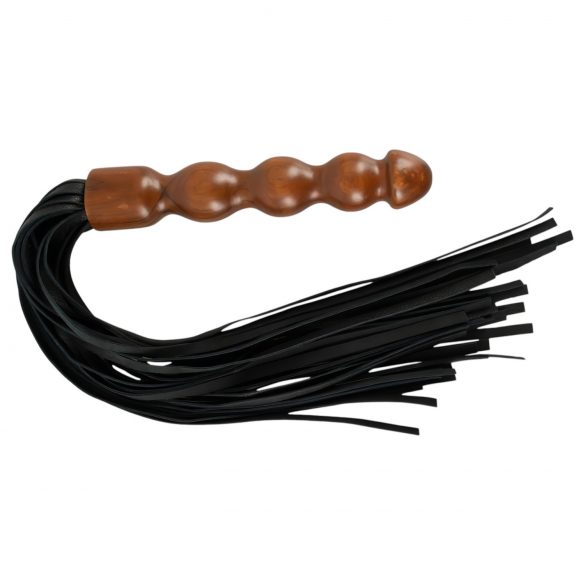 ZADO - Leather Whip with Wooden Dildo Handle (Black-Brown)