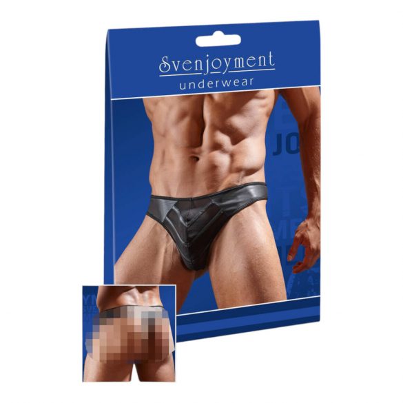 Tanga homme brillant avec insert transparent (noir) - M