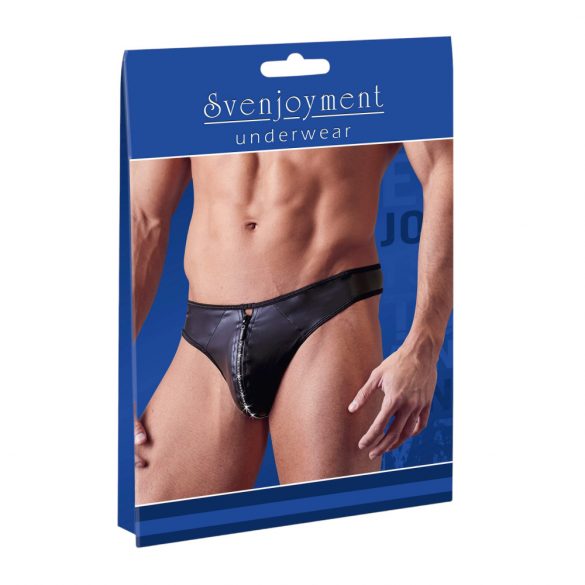 Svenjoyment - Glänzender Herren-Tanga mit Strass-Reißverschluss (Schwarz)  - M