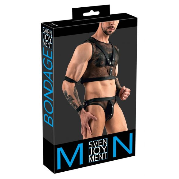 Set Svenjoyment Bondage - top de plasă și bikini jock (negru)