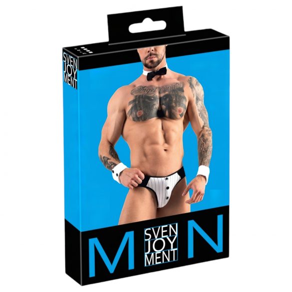 Svenjoyment - Men's Waiter Thong Costume Set (Black-White)  - XL