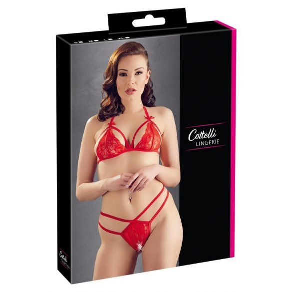 Set di lingerie in pizzo rosso aperto Cottelli