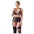 Cottelli Plus Size - Completo intimo in pizzo nero, set da 3 pezzi - XXXL