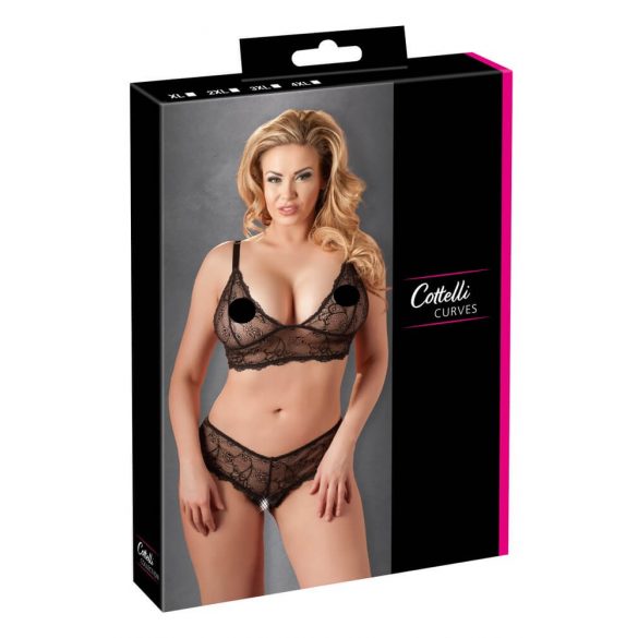 Cottelli Plus Size - set sutien din dantelă fină (negru)