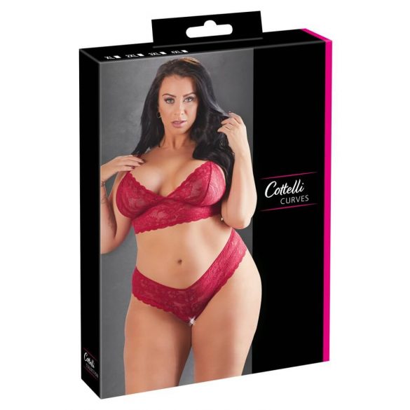 Cottelli Plus Size - set grudnjaka od meke čipke (crveni)