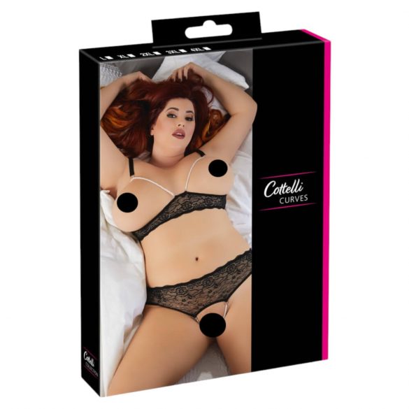 Cottelli Plus Size - Spitzen-BH-Set mit Perlen (schwarz)