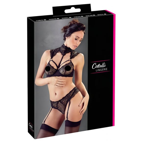 Cottelli - Collared Lace Bra Set (Black)  - 85B/L