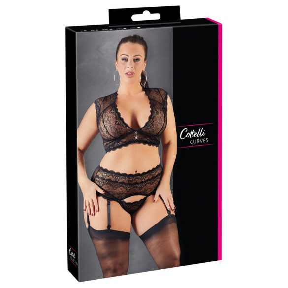 Cottelli Plus Size - Strass und Spitze Unterwäsche-Set (schwarz)