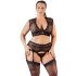 Cottelli Plus Size - Lace Lingerie Set with Rhinestones (Black)