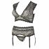 Cottelli Plus Size - Lace Lingerie Set with Rhinestones (Black)  - XL