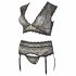 Cottelli Plus Size - strass kanten lingerie set (zwart) - 2XL