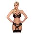 Obsessive 818-SEG-1 - Rhinestone Lace Lingerie Set (Black)  - L/XL